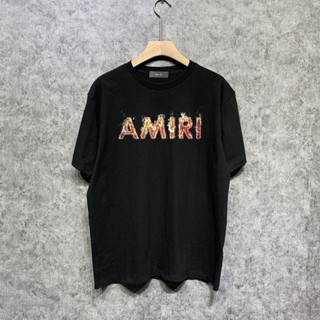 【พร้อมส่ง】เสื้อยืดคอกลม แขนสั้น พิมพ์ลายตัวอักษร AMIRI ทรงหลวม สําหรับผู้ชาย และผู้หญิง