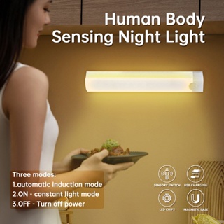 Motion Sensor ไฟกลางคืนไฟ LED ไร้สาย Usb ชาร์จตู้เสื้อผ้าตู้โคมไฟสำหรับห้องนอนบ้านครัว Aube