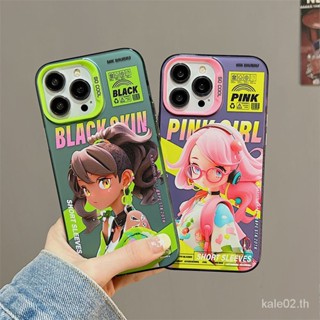 เคสป้องกันโทรศัพท์มือถือ ลายการ์ตูนผู้หญิงผมสีดํา สีชมพู สําหรับ iPhone 13 14promax 12 11 14