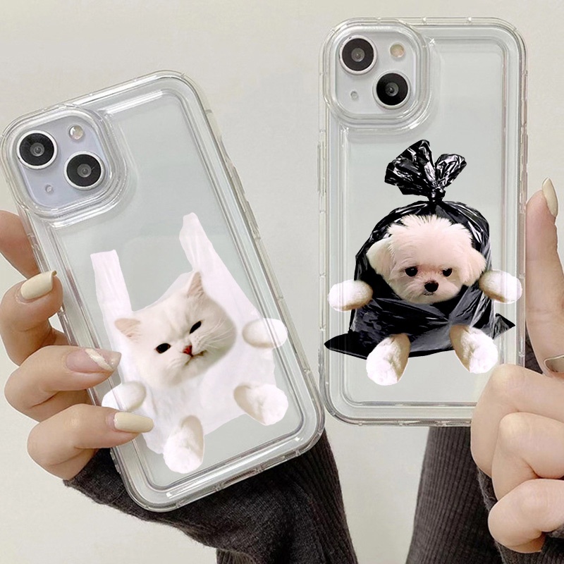 ใส กันกระแทก ลายแมว ลูกสุนัขน่าร for IPhone 14 13 12 11 Pro Max 15 6 8 7 Plus X XR XS SE 2020 เคสโทรศัพท์มือถือแบบนิ่ม