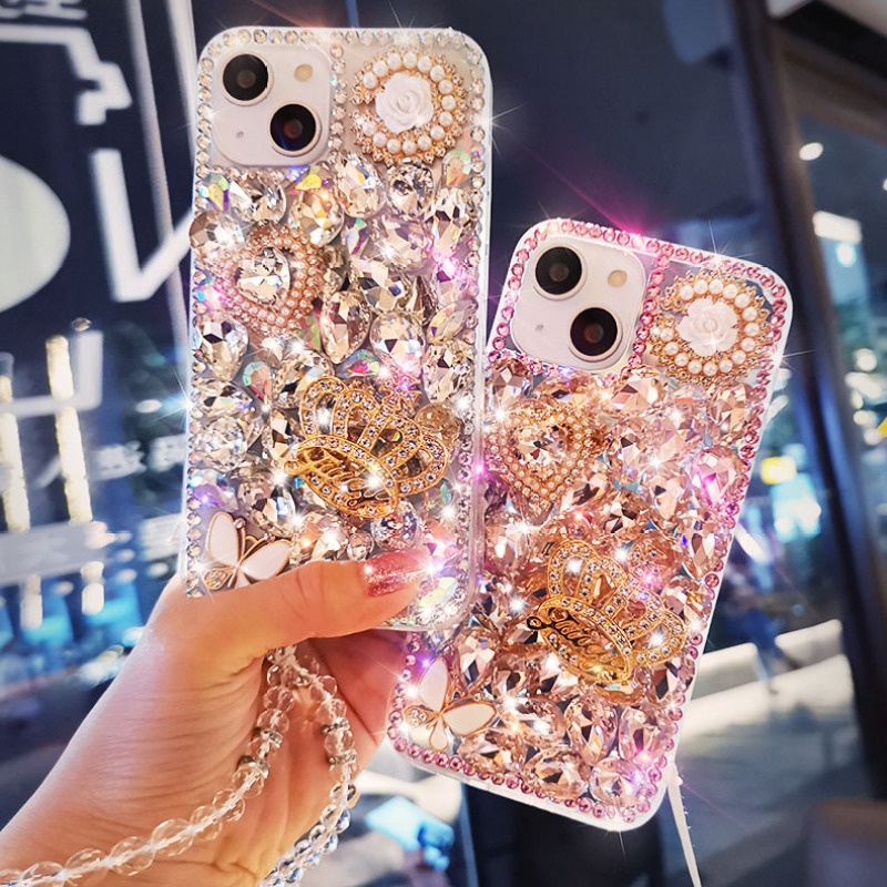 เคสโทรศัพท์มือถือ ซิลิโคนนุ่ม ใส ลายมงกุฎหัวใจ ประดับเพชรคริสตัล หรูหรา สําหรับ iPhone 14 13 12 11 Promax 14 Plus