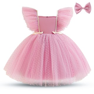 Nnjxd ชุดเดรสเจ้าหญิง แขนพอง สีขาว พร้อมกิ๊บติดผม สําหรับเด็ก 1-5 ปี