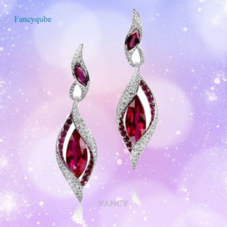 Fancy ใหม่ ต่างหูเพทายธรรมชาติ สีแดง เครื่องประดับแฟชั่น สําหรับผู้หญิง