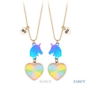 Fancy สร้อยคอโซ่ จี้ยูนิคอร์น BFF หลากสี ของขวัญสําหรับเด็ก 2 ชิ้น ต่อชุด