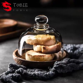 TOBIE จานไม้วางขนมหวาน มูส คัพเค้ก พร้อมโดมแก้ว ขนาดเล็ก สําหรับตกแต่งเค้ก