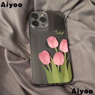 / สไตล์ใหม่ ลายดอกทิวลิป plus/13 iPhone Case 11✅เคสโทรศัพท์มือถือแบบนิ่ม ใส กันกระแทก ลายดอกไม้ สําหรับ iPhone 12 Xrins xs promax 8 1XDO