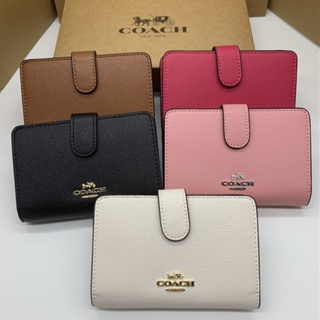 Medium Corner Zip Wallet F11484 กระเป๋าสตางค์ผู้หญิง แท้ COAC H กระเป๋าสตางค์ แบบพับ หนังเรียบ แบบสั้น กระเป๋าใส่เหรียญ