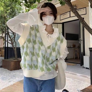 เสื้อกั๊กกันหนาว คอกลม แขนกุด ผ้าถัก ทรงหลวม สไตล์ญี่ปุ่นเรโทร สําหรับผู้หญิง