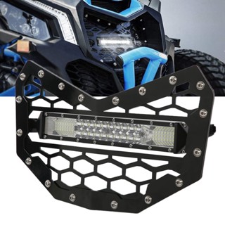 Docool Mo กระจังหน้า UTV สีดำพร้อมแถบไฟ LED อลูมิเนียมอัลลอยด์กันน้ำสำหรับ Can-Am Maverick X3 2017-2021