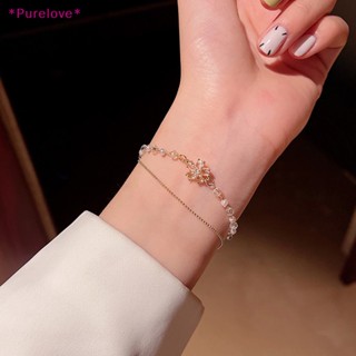 Purelove&gt; สร้อยข้อมือ สองชั้น ประดับมุก ดอกไม้ หรูหรา เครื่องประดับแฟชั่น สําหรับผู้หญิง เด็กผู้หญิง ปาร์ตี้ ของขวัญ