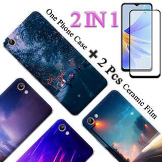 2 IN 1 VIVO Y81 Y83 Y81i เคสนิ่ม พิมพ์ลาย พร้อมกระจกนิรภัยกันรอยหน้าจอเซรามิค แบบโค้ง