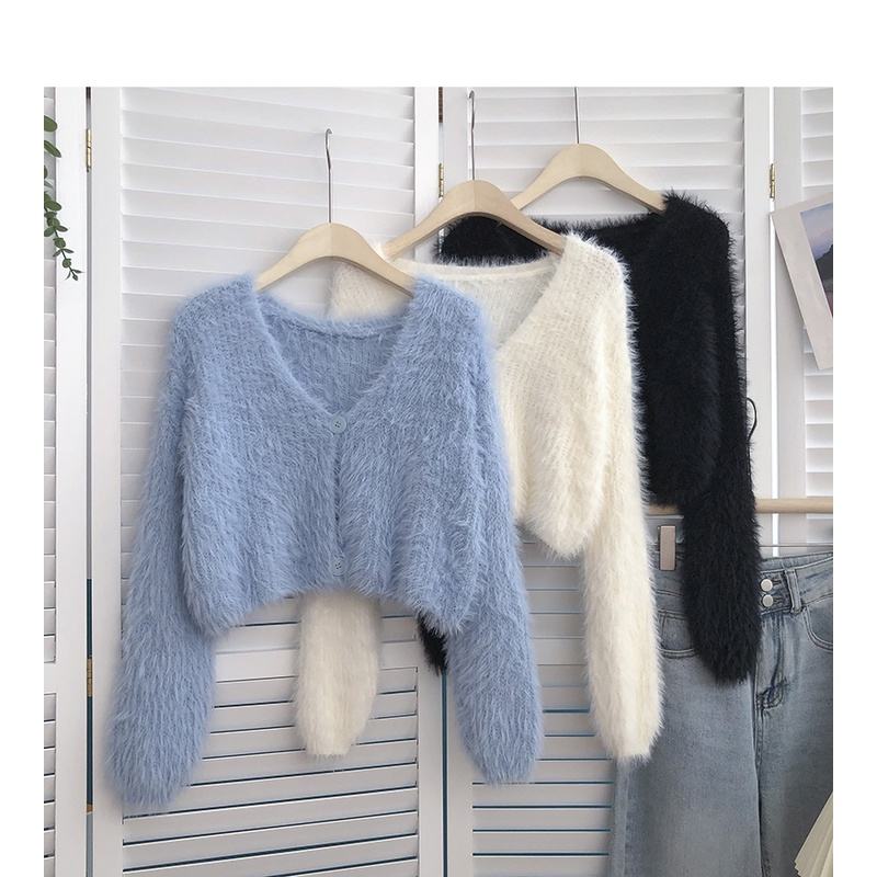 Xiao Niche อารมณ์ Mohair เสื้อกันหนาวผู้หญิงแฟชั่น All-Match เสื้อสเวตเตอร์ถักสั้นฤดูใบไม้ร่วงฤดูหนาวเกาหลีรุ่น Design Top MC ชุด SWFI