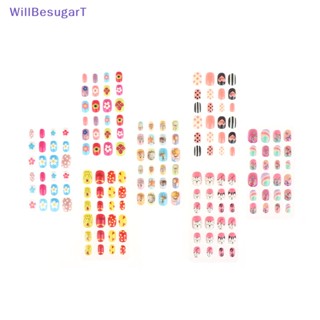 [WillBesugarT] เล็บปลอม แบบกด ลายการ์ตูนน่ารัก สีสันสดใส สําหรับเด็กผู้หญิง 24 ชิ้น