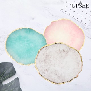 Upsee❣จานผสมสีเรซิ่น ขอบสีทอง สําหรับตกแต่งเล็บ DIY