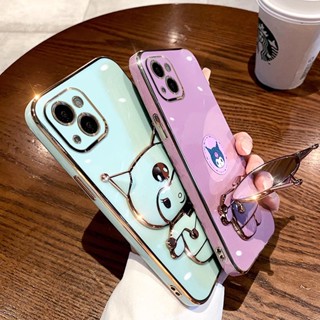 สําหรับ iPhone 14 Pro Max 13 Mini 13Pro 14Pro 14plus เคสมือถือ Soft TPU Case เคสป้องกัน Luxury Cute Cartoon Mirror Kuromi Bracket กันกระแทก เปลือกไฟฟ้า