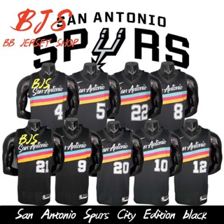 【BJS �� เสื้อกีฬาแขนสั้น ลายทีม San Antōnio Spurs City Edition สีดํา 21duncan ลูกบาสเก็ตบอล