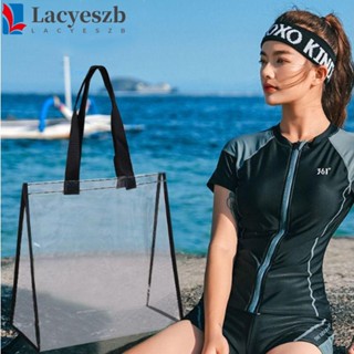 Lacyeszb กระเป๋าโท้ท PVC ลําลอง มีซิป กันน้ํา จุของได้เยอะ สําหรับใส่อุปกรณ์อาบน้ํากลางแจ้ง