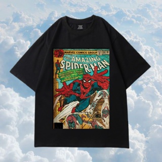 เสื้อยืดสีขาวเสื้อยืด พิมพ์ลายโปสเตอร์ Spiderman MARVEL DC สําหรับผู้ชาย และผู้หญิงS-4XL