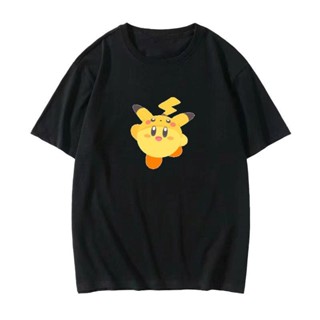 แฟชั่น เสื้อยืดผู้ชายและผู้หญิงฤดูร้อนแขนสั้น Kirbys Dream Land และ Pokémon Pikachu เกมเกียร์เสื้อผ้าสุดเท่ห์ เสื้อผ้า