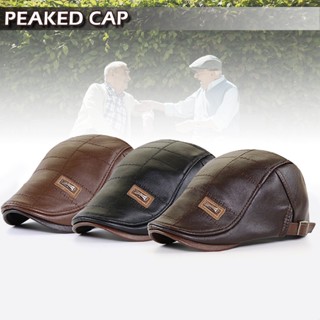 Mens Hat Leather Peaked Cap Beret Warm Autumn Winter Adjustable Fashion