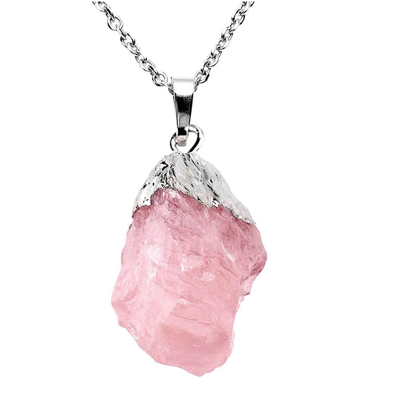 สร้อยคอ จี้หินอเมทิสต์ธรรมชาติ สีชมพู ประดับคริสตัล ทรงไม่สม่ําเสมอ หินดิบ หิน หินดิบ หิน