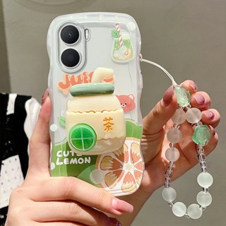 เคสโทรศัพท์มือถือแบบใส กันกระแทก ลายการ์ตูนมะนาว ฤดูร้อน พร้อมขาตั้ง สําหรับ vivoY35 5G Y35m V2230A