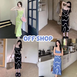 OFF SHOP พร้อมส่ง (OFF-28102) ชุดเดรสสายเดี่ยว ไหมพรม  ผ้านิ่มลายคลื่อนๆ ยืดนิดหน่อย  -C