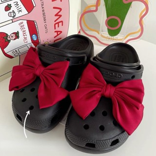 ริบบิ้นโบว์ สีม่วง อุปกรณ์เสริม สําหรับตกแต่งรองเท้า Crocs Jibbitz