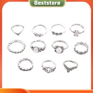 Beststore|  ชุดเครื่องประดับผู้หญิง แหวนโอปอลเทียม ประดับเพชรเทียม 11 ชิ้น