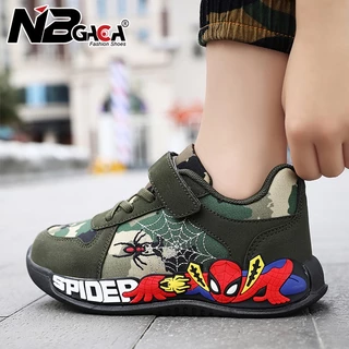 รองเท้าผ้าใบลําลอง ผ้าตาข่าย ลายการ์ตูน Spider-Man สีเขียว ระบายอากาศ สําหรับเด็กผู้ชาย ไซซ์ 26-35