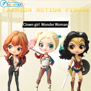 Q posket ฟิกเกอร์ PVC อนิเมะ Wonder Woman Black widow Harley Quinn clown girl Superhero สําหรับเก็บสะสม