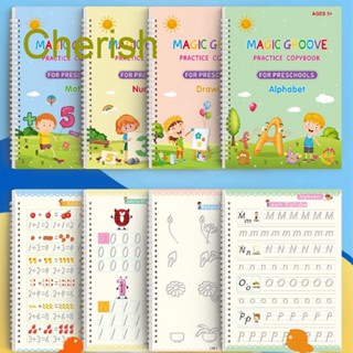 Cherish สมุดคัดลอกลายตัวอักษรภาษาอังกฤษ ใช้ซ้ําได้ สําหรับเด็ก 4 ชิ้น