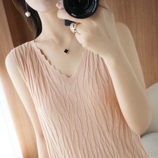 เสื้อยืดแขนกุด คอวี ผ้าถัก ป้องกันรังสียูวี ขนาดใหญ่ สําหรับผู้หญิง