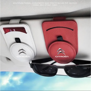 CITROEN LOGO car sun visor leather material glasses clip C5X C6 C2 C3-XR C5 C4 C3 interior modification sunglasses business card storage multi-functional round bracket