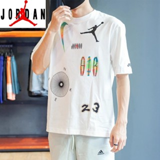 Jordan เสื้อยืดลําลอง ผ้าฝ้ายแท้ 100% แขนสั้น คอกลม พิมพ์ลาย ทรงหลวม ใส่สบาย ระบายอากาศ สําหรับผู้ชาย DQ7363