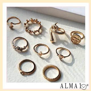 ALMA ชุดเครื่องประดับ แหวน ทรงเรขาคณิต สไตล์โบโฮ 9 ชิ้น ต่อชุด