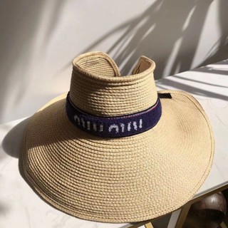 ♥ เช็คสินค้าก่อนสั่ง MIU MIU BAND RAFFIE VISOR HAT หมวกสาน ทรงปีกกว้าง สวยมาก มิวมิว