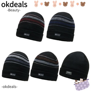 OKDEALS หมวกบีนนี่ลําลอง ผ้าถัก ลายทาง มี 5 สี สําหรับผู้หญิง และผู้ชาย