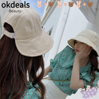 OKDEALS หมวกบักเก็ต ผ้าฝ้าย แบบนิ่ม ป้องกันแดด แบบพับได้ เหมาะกับเดินชายหาดกลางแจ้ง