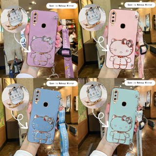 เคส Samsung Galaxy A70 เคส Samsung A70S เคส Samsung S21 Ultra Casing Samsung J7 Prime J7 Pro Case Samsung S21 Plus Case Samsung S20 FE Case Vanity Mirror Cute Hello Kitty Anime Stand Crossbody Phone Strap Case  With Metal Sheet SK กระจกโต๊ะเครื่องแป้ง