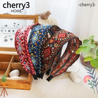 Cherry3 ที่คาดผมริบบิ้น ผ้าโพกหัว แบบกว้าง ปักลาย สไตล์ชนเผ่า สําหรับจัดแต่งทรงผม