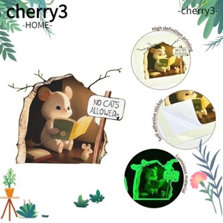 CHERRY3 สติกเกอร์พีวีซี ลายหนูเรืองแสงในที่มืด 10.5*10.5 ซม. 5 ชิ้น