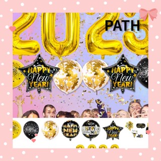 PATH ลูกโป่งปีใหม่ DIY สีดํา ทอง อุปกรณ์งานเลี้ยง สุขสันต์วันปีใหม่