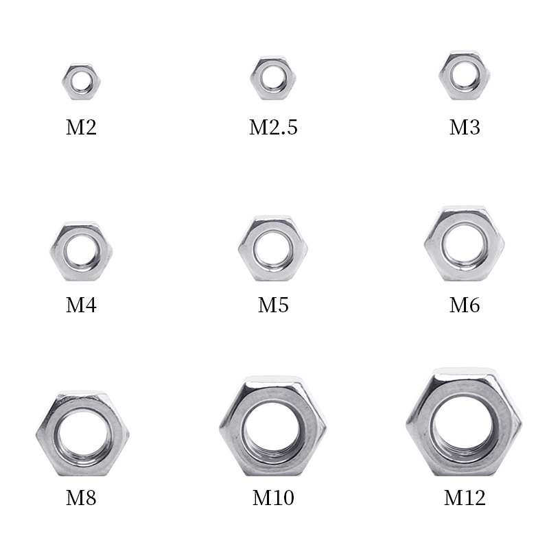 M2 M2.5 M3 M4 M5 M6 M8 M10 M12 304 ฮาร์ดแวร์สแตนเลสอุปกรณ์เสริมพิเศษด้าย Hex หกเหลี่ยมถั่วสกรู Bolt 