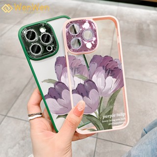 Wenwen เคสโทรศัพท์มือถือแฟชั่น ลายภาพวาดสีน้ํามัน รูปช่อดอกไม้ สําหรับ iPhone 14 13 12 11 Pro Max Plus Flash Diamond ZY07