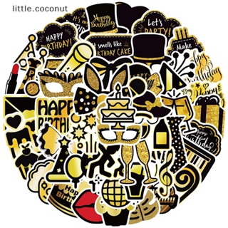 [little.coconut] สติกเกอร์ ลายกราฟฟิตี้ สีดํา ทอง สําหรับติดตกแต่งรถยนต์ แล็ปท็อป กระเป๋าเดินทาง โทรศัพท์ 50 ชิ้น