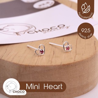 S925 ต่างหูหัวใจเพชรมินิ Diamond Heart Sterling SIlver Stud Earrings EY13