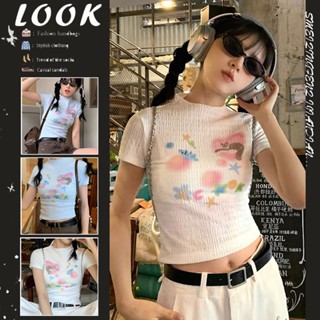 Massimo  เสื้อครอป เสื้อยืดผู้หญิง ครอป baby tee สาวเรโทร 2023 NEW Style Trendy ทันสมัย Korean Style Comfortable A99J375 36Z230909