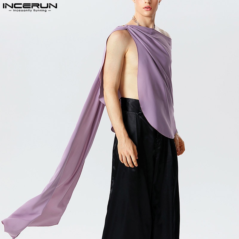 Incerun เสื้อกล้าม แขนกุด คอสวิง สีพื้น สไตล์วินเทจ สําหรับผู้ชาย