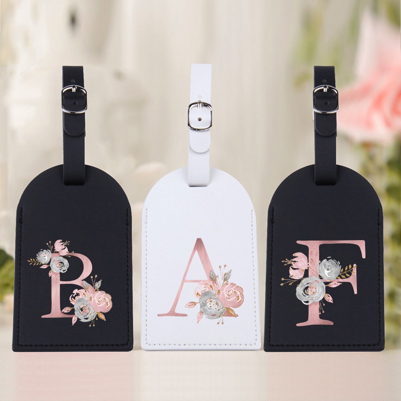 ป้ายแท็กกระเป๋าเดินทาง หนัง PU ลาย A-Z สีชมพู สําหรับเพื่อนเจ้าสาว
